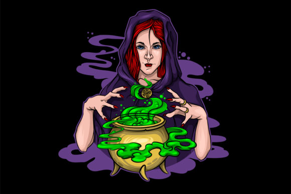 Two Magic Witches Halloween Vector Illustration for Branding and Marketing